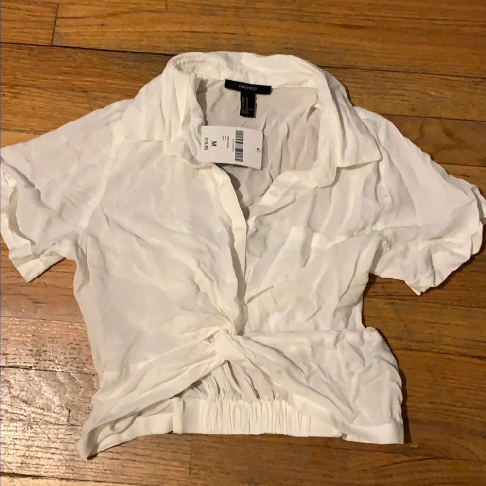 Front Knob Button Down Crop Top
